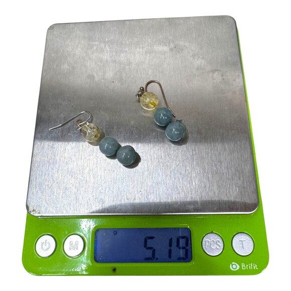 Handcrafted Citrine & Jadeite Beaded Drop Earrings Hook Boho Chic Y2K Handmade - Picture 5 of 5